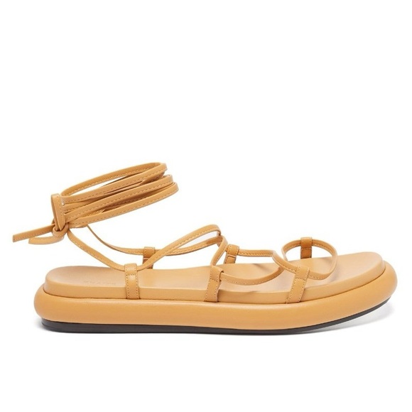 KHAITE Alba Leather Wraparound Platform Sandals in Tan - Picture 2 of 14